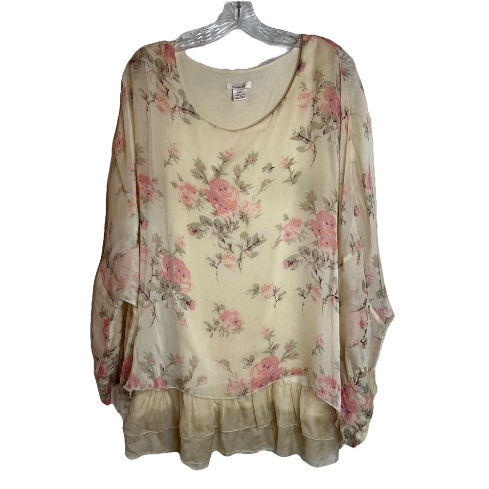 Sundance‎ Cream Sheer  Chiffon Floral Fairy Ethereal Cottagecore Ruffle Sz M
